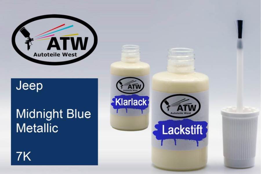 Jeep, Midnight Blue Metallic, 7K: 20ml Lackstift + 20ml Klarlack - Set, von ATW Autoteile West.